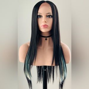🖤🩵Long Black/Blue/Multi Color Premium Fiber Lace Front Wig - Daily Wear/Events
